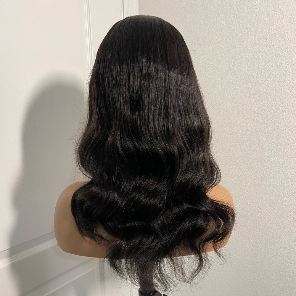 16” Body Wave Virgin Human Hair 3/4 Half Wig with combs